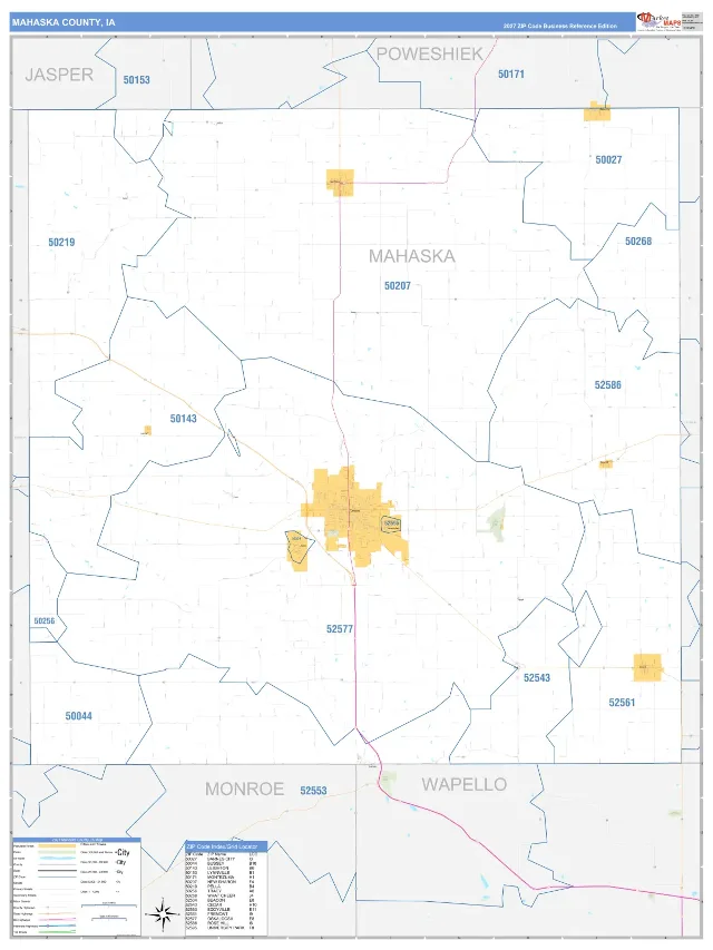 Mahaska County, IA ZIP Code Wall Map, Business Reference style