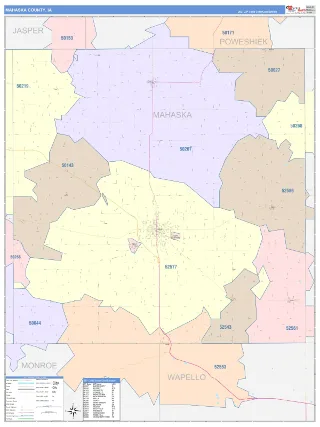 Mahaska County, IA ColorCast style ZIP Code wall map