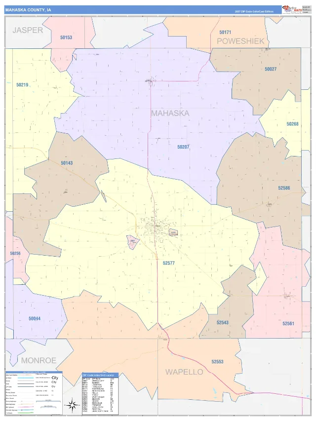 Mahaska County, IA ZIP Code Wall Map, ColorCast style