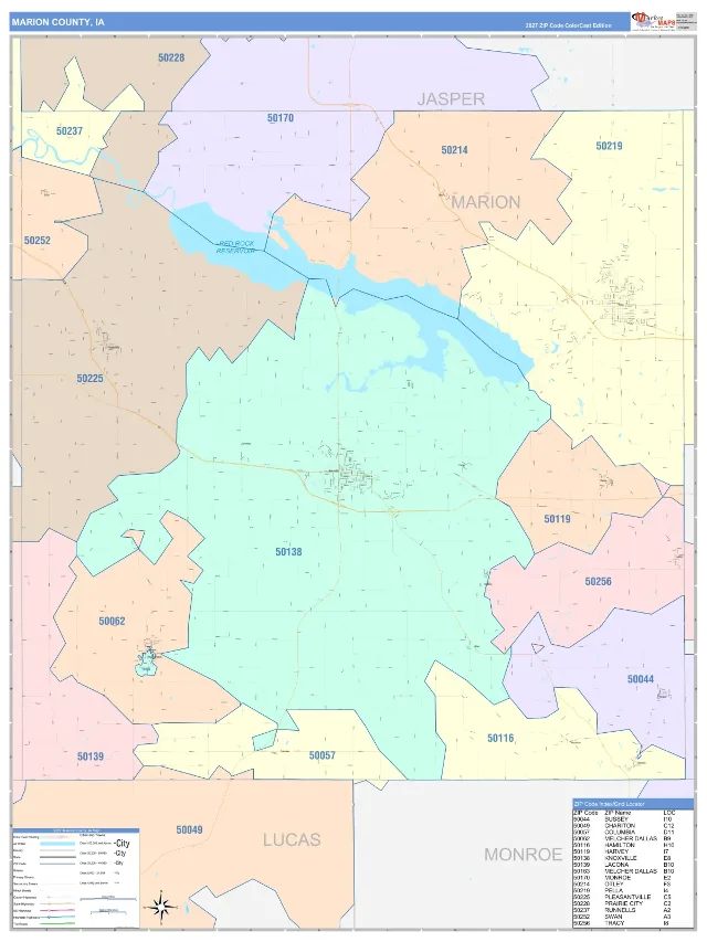 Marion County, IA ZIP Code Wall Map, ColorCast style