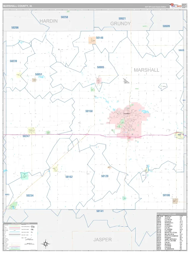 Marshall County, IA ZIP Code Wall Map, Classic style