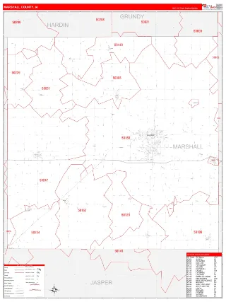 Marshall County, IA RedLine style ZIP Code wall map