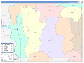 Mills County, IA ColorCast style ZIP Code wall map