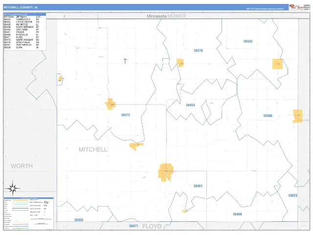 Mitchell County, IA ZIP Code Wall Map, Business Reference style