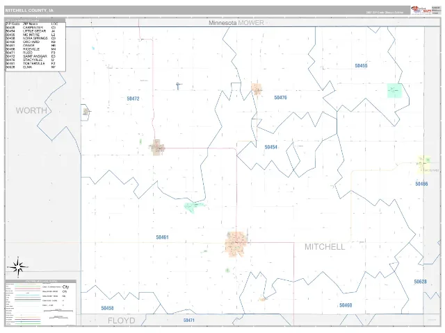 Mitchell County, IA ZIP Code Wall Map, Classic style