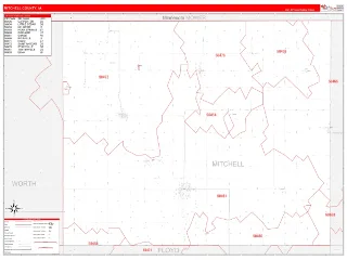 Mitchell County, IA RedLine style ZIP Code wall map
