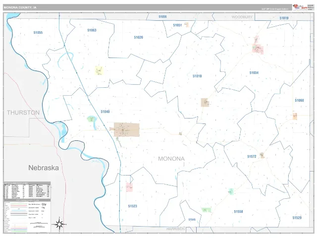 Monona County, IA ZIP Code Wall Map, Classic style