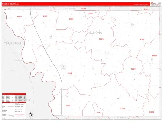 Monona County, IA RedLine style ZIP Code wall map