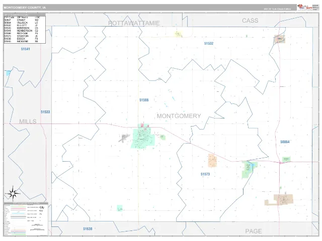 Montgomery County, IA ZIP Code Wall Map, Classic style