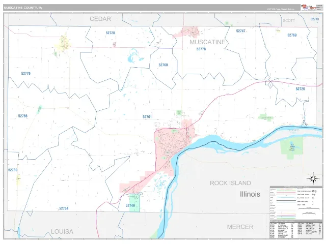 Muscatine County, IA ZIP Code Wall Map, Classic style