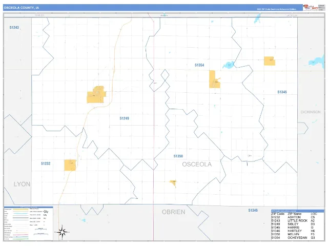 Osceola County, IA ZIP Code Wall Map, Business Reference style