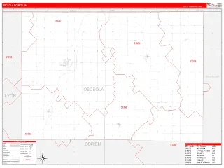 Osceola County, IA RedLine style ZIP Code wall map