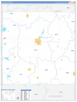 Palo Alto County, IA Business Reference style ZIP Code wall map
