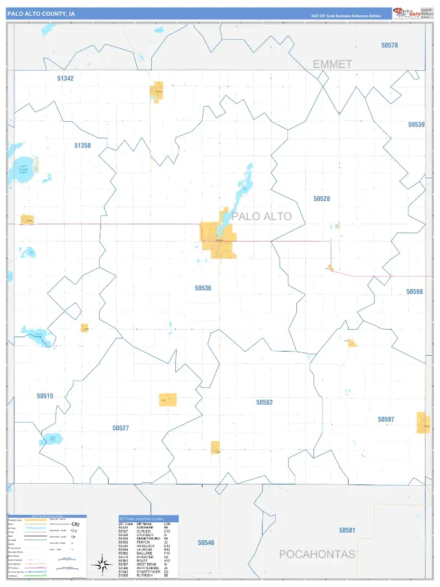 Palo Alto County, IA ZIP Code Wall Map, Business Reference style