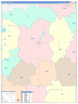 Palo Alto County, IA ColorCast style ZIP Code wall map