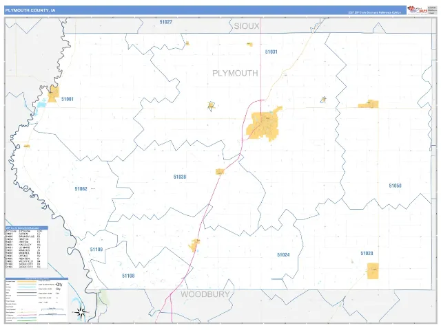Plymouth County, IA ZIP Code Wall Map, Business Reference style