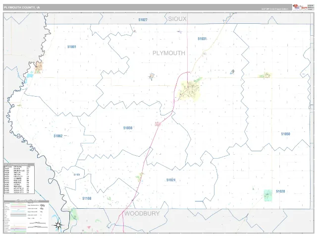 Plymouth County, IA ZIP Code Wall Map, Classic style
