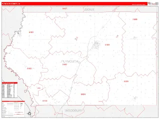Plymouth County, IA RedLine style ZIP Code wall map