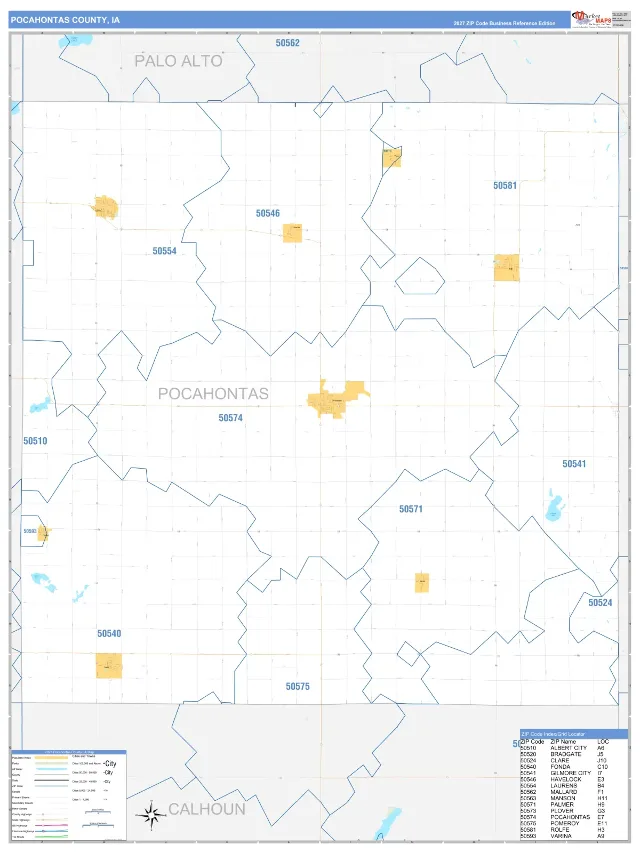 Pocahontas County, IA ZIP Code Wall Map, Business Reference style