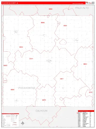 Pocahontas County, IA RedLine style ZIP Code wall map