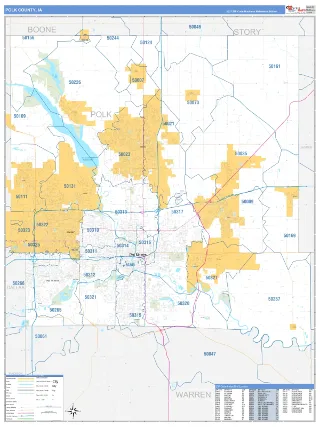 Polk County, IA Business Reference style ZIP Code wall map