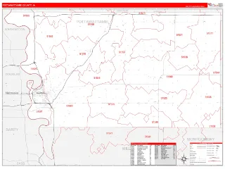 Pottawattamie County, IA RedLine style ZIP Code wall map