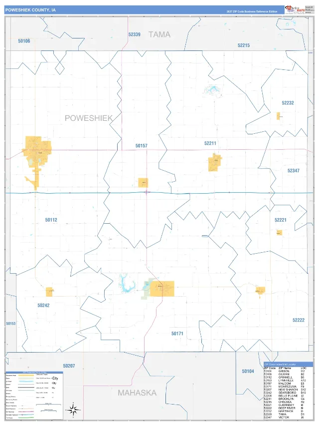 Poweshiek County, IA ZIP Code Wall Map, Business Reference style
