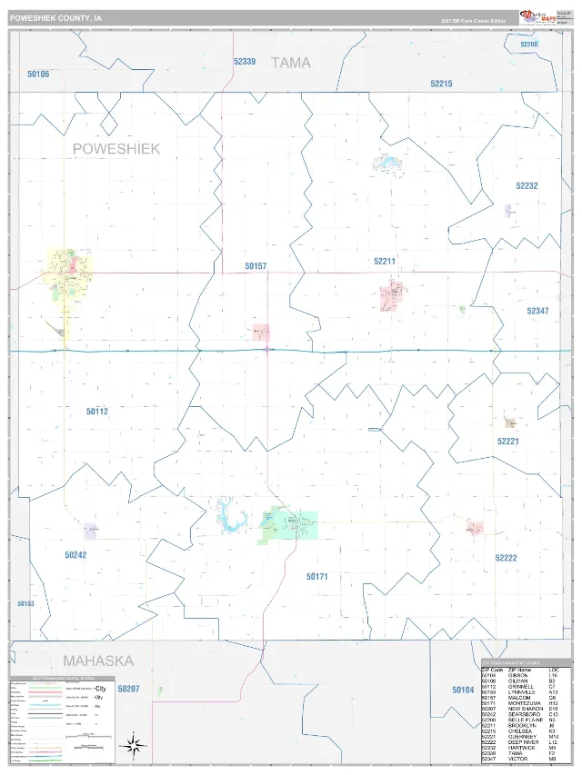 Poweshiek County, IA ZIP Code Wall Map, Classic style