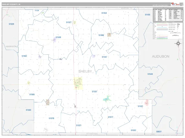 Shelby County, IA ZIP Code Wall Map, Classic style