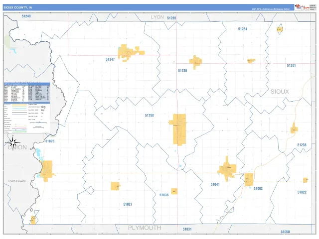 Sioux County, IA ZIP Code Wall Map, Business Reference style