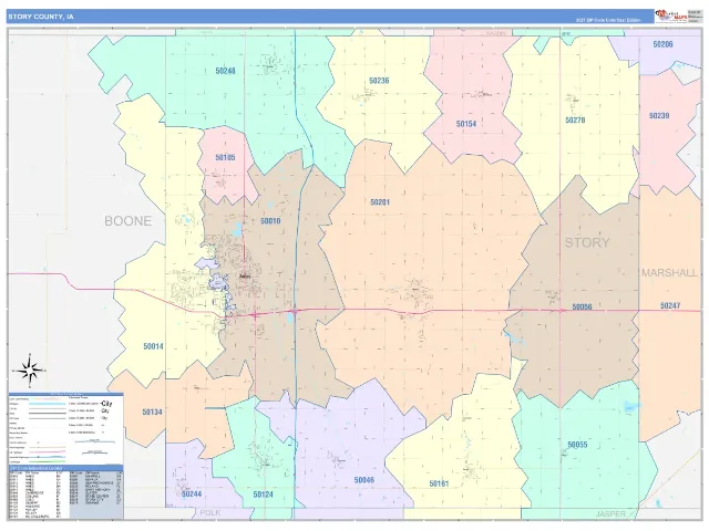 Story County, IA ZIP Code Wall Map, ColorCast style