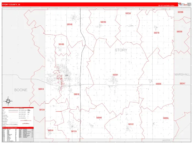 Story County, IA ZIP Code Wall Map, RedLine style