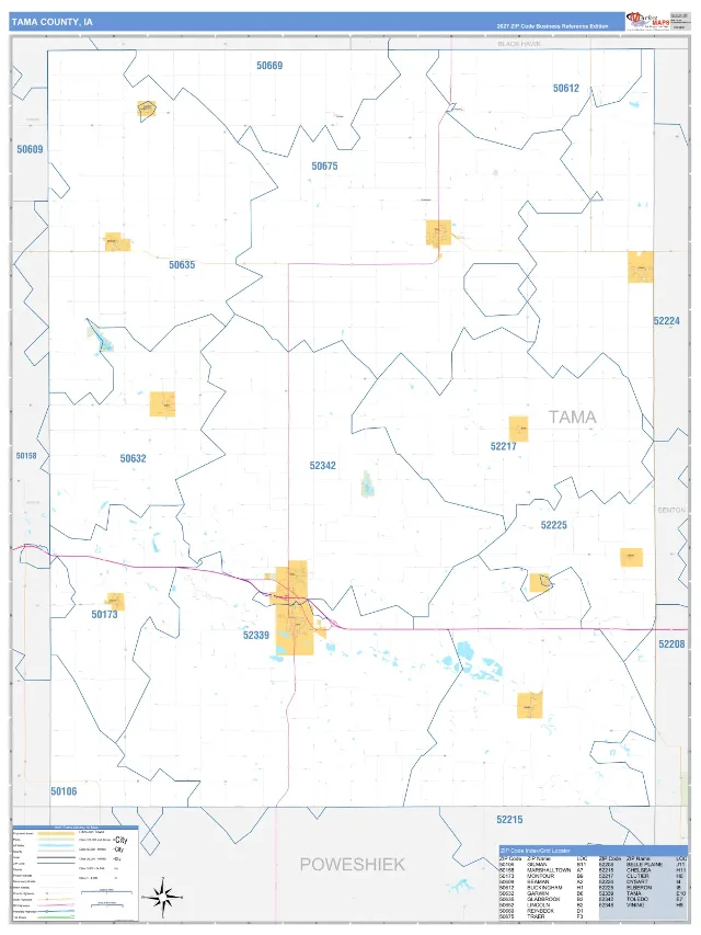 Tama County, IA ZIP Code Wall Map, Business Reference style