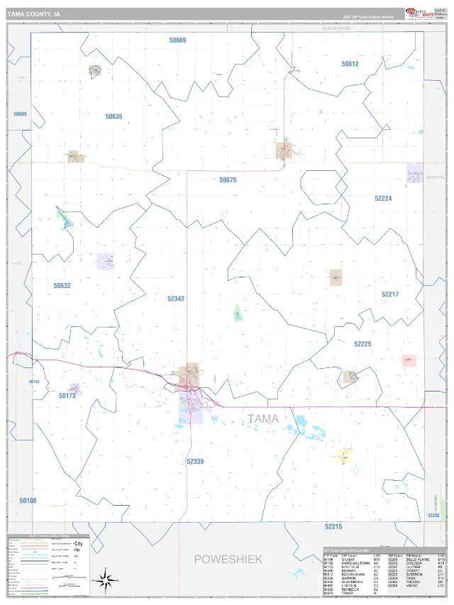 Tama County, IA ZIP Code Wall Map, Classic style