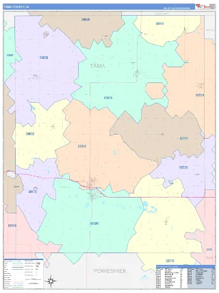 Tama County, IA ColorCast style ZIP Code wall map