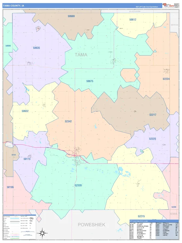 Tama County, IA ZIP Code Wall Map, ColorCast style