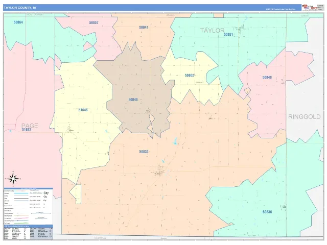 Taylor County, IA ZIP Code Wall Map, ColorCast style