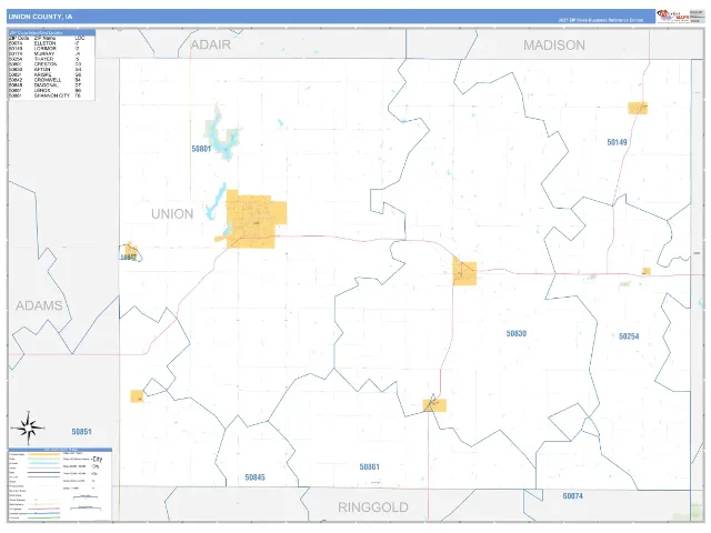 Union County, IA ZIP Code Wall Map, Business Reference style