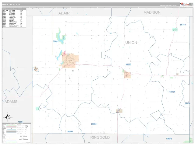 Union County, IA ZIP Code Wall Map, Classic style