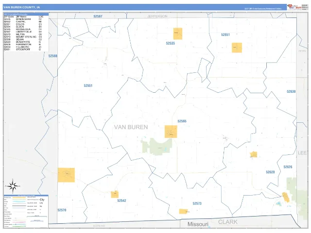 Van Buren County, IA ZIP Code Wall Map, Business Reference style