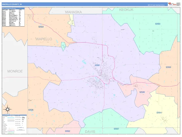 Wapello County, IA ZIP Code Wall Map, ColorCast style