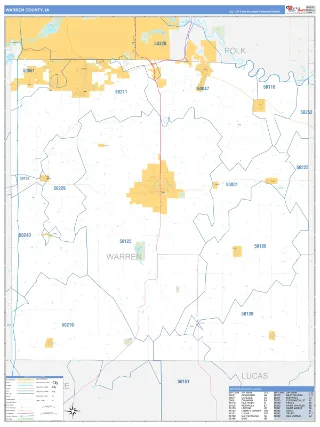 Warren County, IA Business Reference style ZIP Code wall map