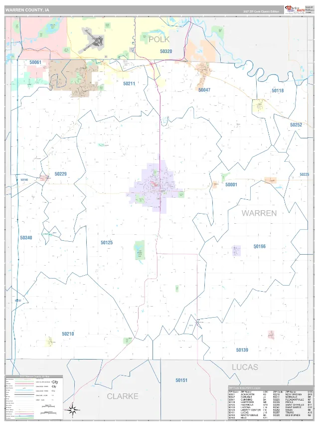 Warren County, IA ZIP Code Wall Map, Classic style