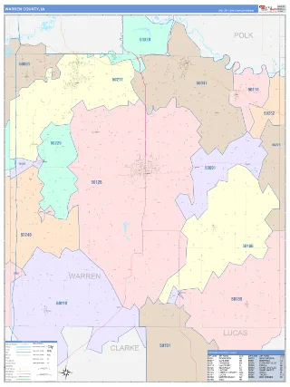 Warren County, IA ColorCast style ZIP Code wall map