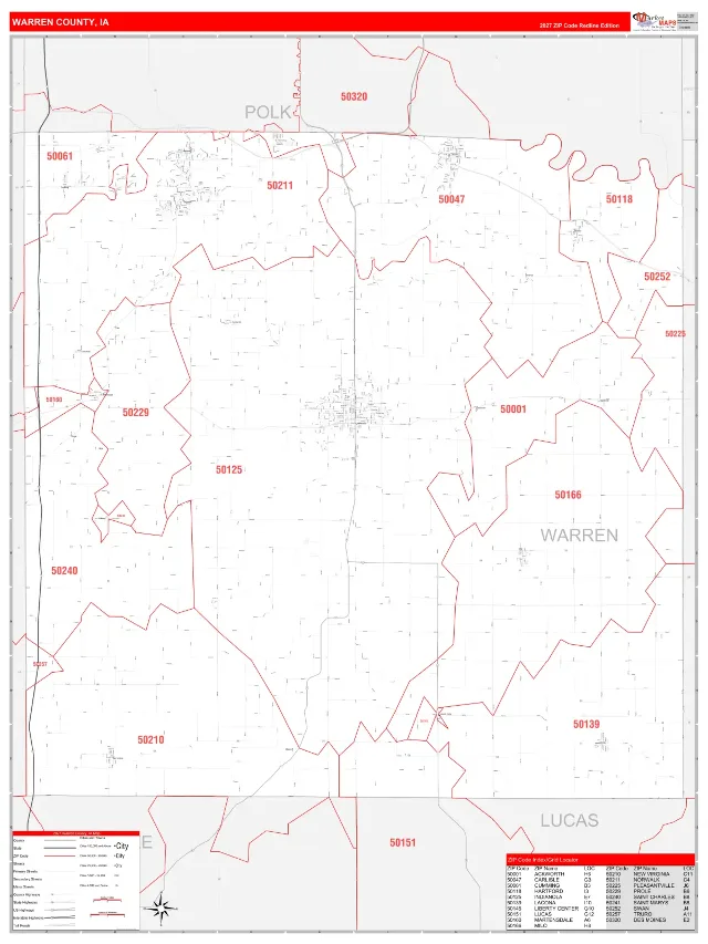 Warren County, IA ZIP Code Wall Map, RedLine style