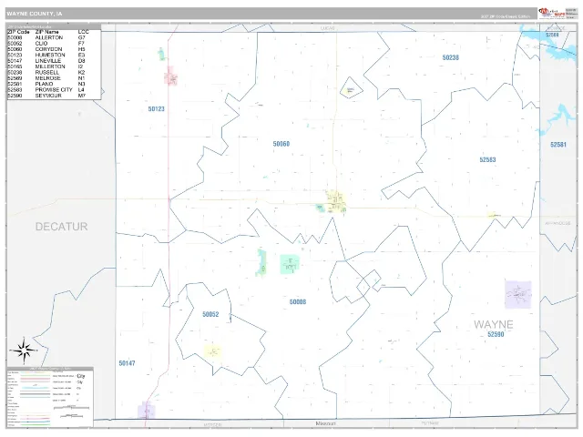 Wayne County, IA ZIP Code Wall Map, Classic style