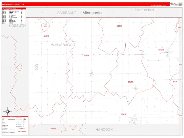 Winnebago County, IA ZIP Code Wall Map, RedLine style
