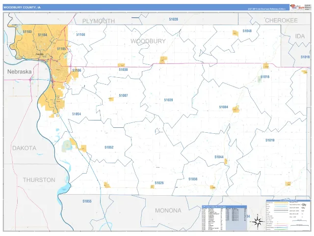 Woodbury County, IA ZIP Code Wall Map, Business Reference style