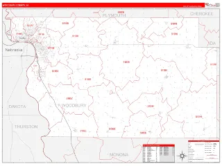 Woodbury County, IA RedLine style ZIP Code wall map