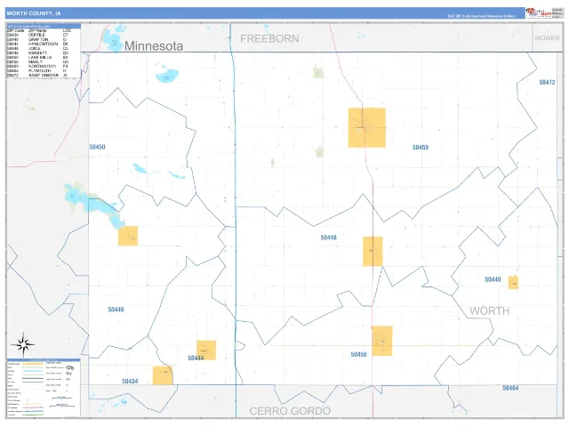 Worth County, IA ZIP Code Wall Map, Business Reference style